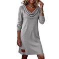 thumbnail image 1 of Quixlent Cowl Neck Knit Dress for Women, Long Sleeve Ribbed Knit Mini Sweater Dress, Casual Fall Spring Outfits, 1 of 8