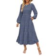 thumbnail image 1 of Quixlent Fall Winter Women Dress Long Lantern Sleeves A-line Round Neck Big Hem Dot Applique Pleated Solid Color Dating Commuting Midi Dress, 1 of 8