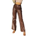 thumbnail image 1 of Quixlent Faux Leather Women Pants Button Zipper Fly Straight Wide Leg Trousers with Pockets High Waist Loose Fit Long Pants, 1 of 8