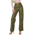 thumbnail image 1 of Quixlent Faux Leather Women Pants Button Zipper Fly Straight Wide Leg Trousers with Pockets High Waist Loose Fit Long Pants, 1 of 8