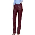 thumbnail image 1 of Quixlent Faux Leather Women Pants Button Zipper Fly Straight Wide Leg Trousers with Pockets High Waist Loose Fit Long Pants, 1 of 8