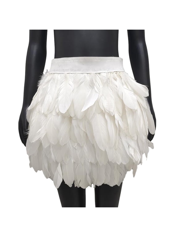 Festival Faux Feather Skirt Punk Gothic Style Hand-Stitched Design Stage Performance Punk Gothic Mini Short Skirt