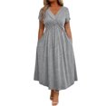 thumbnail image 1 of Quixlent Glitter Sparkly Summer Dress for Women Twist Front V Neck Flowy Beach Sundress Short Sleeve A-line Swing Long Dress, 1 of 8
