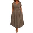thumbnail image 1 of Quixlent Glitter Sparkly Summer Dress for Women Twist Front V Neck Flowy Beach Sundress Short Sleeve A-line Swing Long Dress, 1 of 8