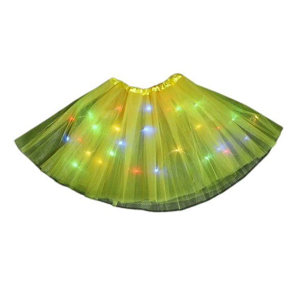 Quixlent LED Light-Up Women Mesh Skirt Elastic Waist Illuminated Skirt Stage Show Colorful Gauze Skirt Multi Layer Full Mesh Skirt