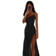 thumbnail image 1 of Quixlent Lady Evening Dress Low-cut V Neck Sleeveless Spaghetti Strap Satin Pleated High Split Solid Color Tight Waist Slim Fit Full Length Summer Prom Party Gown Ball, 1 of 8