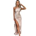 thumbnail image 1 of Quixlent Lady Evening Dress One Shoulder Sleeveless Split Hem Solid Color Slim Waist Pleated Solid Color Prom Cocktail Party Maxi Dress Ball Gown, 1 of 8