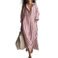 thumbnail image 1 of Quixlent Loose Shirt Dress for Women Casual Long Sleeve V Neck Striped Long Dress Travel Vacation Maxi Dress with Pockets, 1 of 8