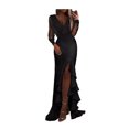 thumbnail image 1 of Quixlent Sexy Bodycon Maxi Dress for Women V Neck Long Sleeve Mesh Sequin Dress Ruffle Side Split Wedding Guest Cocktail Party Dress, 1 of 6