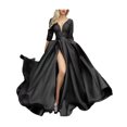 thumbnail image 1 of Quixlent Sexy Deep V-Neck Maxi Dress for Women Sheer Lace Long Sleeve High Split Cocktail Party Dress Formal Evening Gown, 1 of 8