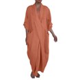 thumbnail image 1 of Quixlent Spring Fall Maxi Dress Robe Baggy Cross V Neck Solid Color Large Pocket Retro A-line Bohemian Maxi Dress Casual Party Travel Dress, 1 of 7