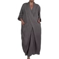 thumbnail image 1 of Quixlent Spring Fall Maxi Dress Robe Baggy Cross V Neck Solid Color Large Pocket Retro A-line Bohemian Maxi Dress Casual Party Travel Dress, 1 of 8
