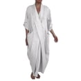 thumbnail image 1 of Quixlent Spring Fall Maxi Dress Robe Baggy Cross V Neck Solid Color Large Pocket Retro A-line Bohemian Maxi Dress Casual Party Travel Dress, 1 of 8