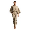 thumbnail image 1 of Quixlent Summer 2 Piece Skirt Sets for Women Batwing Long Sleeve Top And High Waist Ruched Maxi Skirt Matching Set Summer Vacation Lounge Outfits, 1 of 8