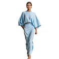 thumbnail image 1 of Quixlent Summer 2 Piece Skirt Sets for Women Batwing Long Sleeve Top And High Waist Ruched Maxi Skirt Matching Set Summer Vacation Lounge Outfits, 1 of 7