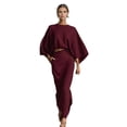 thumbnail image 1 of Quixlent Summer 2 Piece Skirt Sets for Women Batwing Long Sleeve Top And High Waist Ruched Maxi Skirt Matching Set Summer Vacation Lounge Outfits, 1 of 8