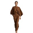 thumbnail image 1 of Quixlent Summer 2 Piece Skirt Sets for Women Batwing Long Sleeve Top And High Waist Ruched Maxi Skirt Matching Set Summer Vacation Lounge Outfits, 1 of 8