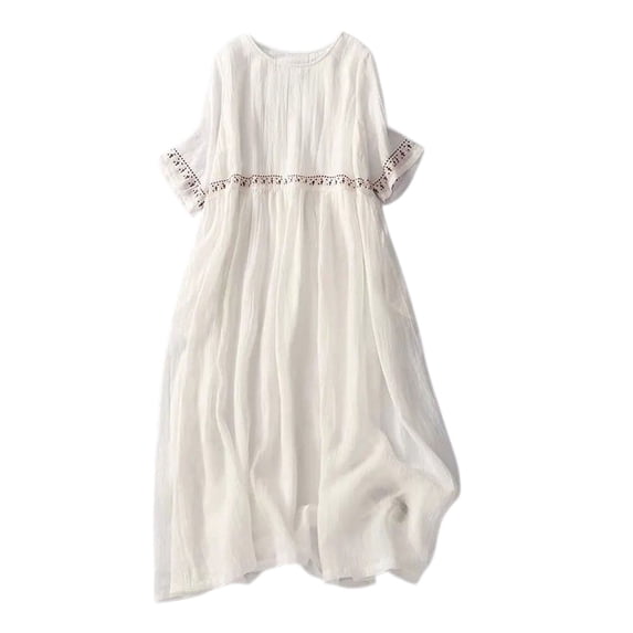 Quixlent Summer Dress for Women Plus Size Boho Short Sleeve Crew Neck Loose Long Dress Casual Flowy Beach A-line Dress