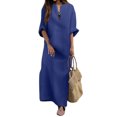 thumbnail image 1 of Quixlent Summer Maxi Dress for Women Casual Loose Fit Long Sleeve V Neck Dress Boho Beach Vacation Long Dress with Front Pocket, 1 of 8