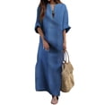 thumbnail image 1 of Quixlent Summer Maxi Dress for Women Casual Loose Fit Long Sleeve V Neck Dress Boho Beach Vacation Long Dress with Front Pocket, 1 of 8