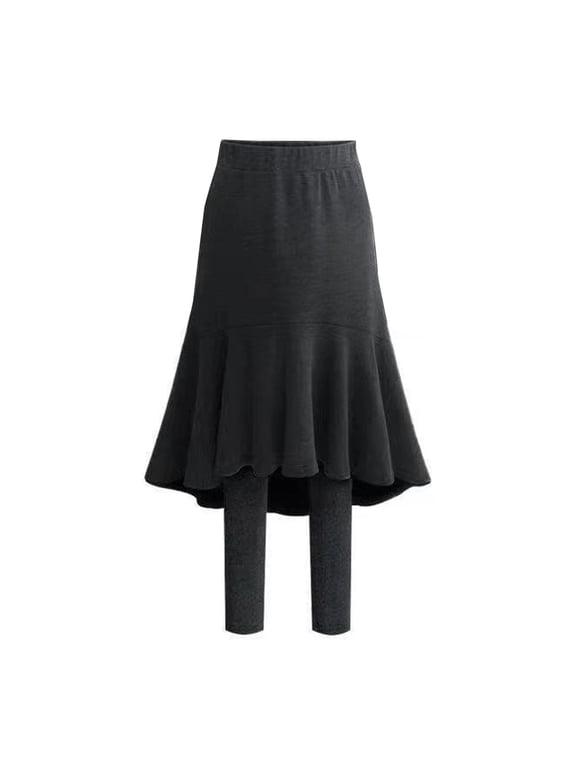 Winter Culottes Elastic High Waist Solid Color Versatile Skirt Leggings Combo Solid Color Thickened Warm Skirt Leggings