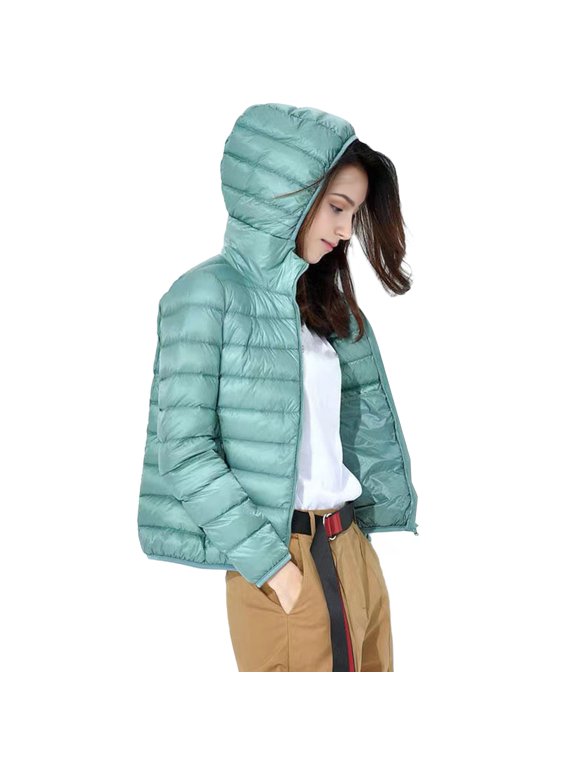 Winter Down Coat Thin Padded Hood Mid Length Full Zipper Windproof Plus Size Long Sleeves Pockets Warm Daily Wear Outwear Cotton Jacket