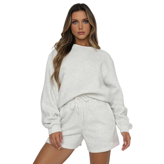Quixlent Women 2 Piece Outfits Oversized Casual Lounge Matching Set Fall Long Sleeve Sweatshirt Shorts Tracksuit Sets