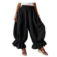 thumbnail image 1 of Quixlent Women Bloomers, High Elastic Waistband Wide Leg Trousers, Bohemian Ruffled Cuffs Super Loose Harem Pants for Casual Commuting Travel Wear, 1 of 8