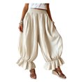 thumbnail image 1 of Quixlent Women Bloomers, High Elastic Waistband Wide Leg Trousers, Bohemian Ruffled Cuffs Super Loose Harem Pants for Casual Commuting Travel Wear, 1 of 8