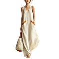 thumbnail image 1 of Quixlent Women Boho Sleeveless Maxi Dress, V Neck Flowy Long Tank Dress, Summer Casual A-line Loose Dress with Pockets, 1 of 8