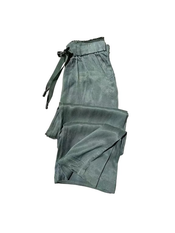 Women Casual Pants Solid Color Ice Silk Straight Wide Leg Long Trousers Elastic Waist Drawstring Thin Slacks Streetwear