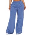 thumbnail image 1 of Quixlent Women Casual Pants Solid Color Wide Leg Trousers with Pockets Elastic High Waist Hip Hop Style Long Pants, 1 of 8