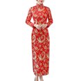 thumbnail image 1 of Quixlent Women Classic Chinese Dress Chinese Style Vintage Flower Print Stand Collar Long Sleeve Side Split Ankle Length Maxi Dress Qipao Cheongsam, 1 of 8