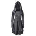 thumbnail image 1 of Quixlent Women Cosplay Dress Gothic Solid Color Lace-up Strap Slim Waist Irregular Hem Hooded Long Sleeves Theme Parties Role-Playing Festival Halloween Midi Dress, 1 of 8