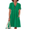 thumbnail image 1 of Quixlent Women Cotton Linen Dress Short Sleeve V Neck A-Line Swing Dress Summer Casual Beach Vacation Sundress with Pockets, 1 of 8