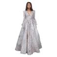 thumbnail image 1 of Quixlent Women Evening Dress Deep V Neck Lace Floral Embroideried Maxi Dress A-line Big Swing Long Lantern Sleeves High Waist Pleated Ball Gown Prom Party Dress, 1 of 7