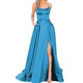 thumbnail image 1 of Quixlent Women Evening Dress Halter Neck Off Shoulder Satin High Split Sleeveless Backless Floor Length Cross Back Pockets Prom Wedding Party Bride Ball Gown, 1 of 8