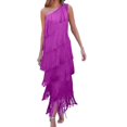 thumbnail image 1 of Quixlent Women Evening Dress Layered Fringed Tassel One Shoulder Sleeveless Solid Color Asymmetric Ankle Length Cocktail Party Prom Dance Maxi Dress, 1 of 8