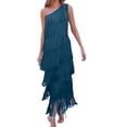 thumbnail image 1 of Quixlent Women Evening Dress Layered Fringed Tassel One Shoulder Sleeveless Solid Color Asymmetric Ankle Length Cocktail Party Prom Dance Maxi Dress, 1 of 8