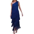 thumbnail image 1 of Quixlent Women Evening Dress Layered Fringed Tassel One Shoulder Sleeveless Solid Color Asymmetric Ankle Length Cocktail Party Prom Dance Maxi Dress, 1 of 8