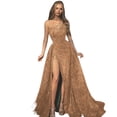 thumbnail image 1 of Quixlent Women Evening Dress One Shoulder Floor Length High Split Tight Waist A-line Sequin Slant Neck Sleeveless Cocktail Party Celebrity Ball Gown, 1 of 8