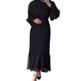 thumbnail image 1 of Quixlent Women Evening Dress Pleated A-line Long Lantern Sleeves Pleated See-through Mesh Stand Collar Tight Waist Ruffle Patchwork Maxi Dress, 1 of 8
