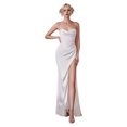 thumbnail image 1 of Quixlent Women Evening Dress Spaghetti Strap Low-cut Off Shoulder Backless Sleeveless Slit Hem Pleated Maxi Dress Satin Wedding Banquet Ball Gown, 1 of 8