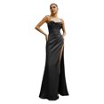 thumbnail image 1 of Quixlent Women Evening Dress Spaghetti Strap Low-cut Off Shoulder Backless Sleeveless Slit Hem Pleated Maxi Dress Satin Wedding Banquet Ball Gown, 1 of 8