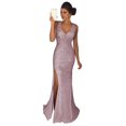 thumbnail image 1 of Quixlent Women Evening Dress V Neck Mesh Patchwork Sequin Sleeveless Split Hem Mermaid Shape Slim Fit Prom Party Banquet Bride Maxi Dress, 1 of 8