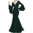 thumbnail image 1 of Quixlent Women Evening Dress V Neck See-through Lace Embroidery Flared Sleeves Ball Gown A-line Fishtail Hem Slim Fit Cocktail Party Prom Banquet Maxi Dress, 1 of 8