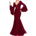 thumbnail image 1 of Quixlent Women Evening Dress V Neck See-through Lace Embroidery Flared Sleeves Ball Gown A-line Fishtail Hem Slim Fit Cocktail Party Prom Banquet Maxi Dress, 1 of 8