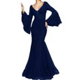 thumbnail image 1 of Quixlent Women Evening Dress V Neck See-through Lace Embroidery Flared Sleeves Ball Gown A-line Fishtail Hem Slim Fit Cocktail Party Prom Banquet Maxi Dress, 1 of 8