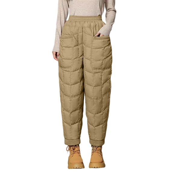 Quixlent Women Harem Pants Elastic High Waist Lightweight Down Trousers with Large Pockets Thick Warm Quilt Pants