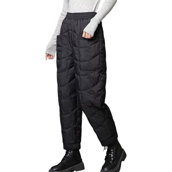Quixlent Women Harem Pants Elastic High Waist Lightweight Down Trousers with Large Pockets Thick Warm Quilt Pants